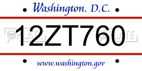 12ZT760 District Of Columbia License Plate