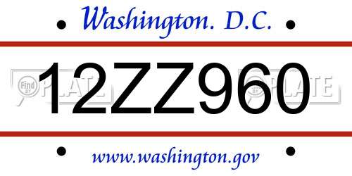 12ZZ960 District Of Columbia License Plate