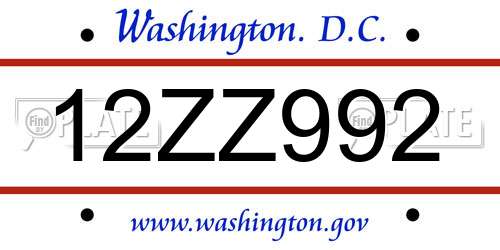 12ZZ992 District Of Columbia License Plate