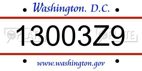 13003Z9 District Of Columbia License Plate