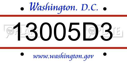 13005D3 District Of Columbia License Plate