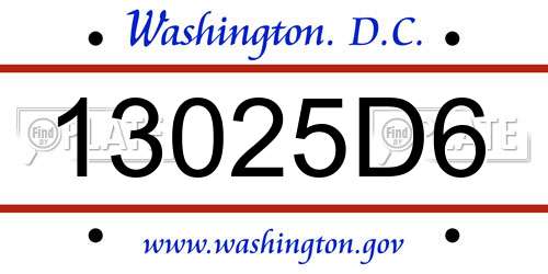 13025D6 District Of Columbia License Plate