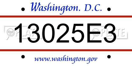 13025E3 District Of Columbia License Plate