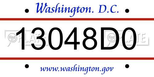 13048D0 District Of Columbia License Plate