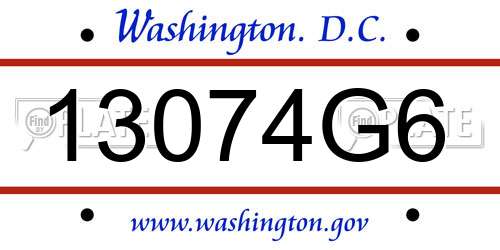 13074G6 District Of Columbia License Plate