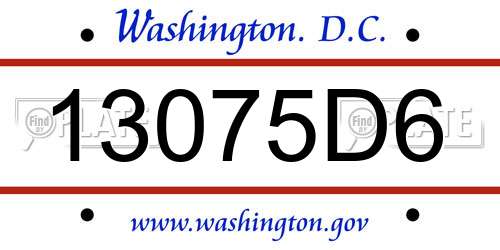 13075D6 District Of Columbia License Plate