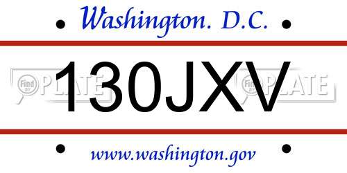 130JXV District Of Columbia License Plate