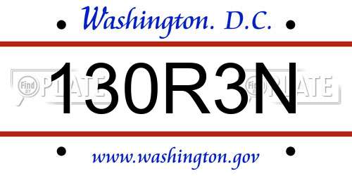 130R3N District Of Columbia License Plate