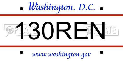 130REN District Of Columbia License Plate