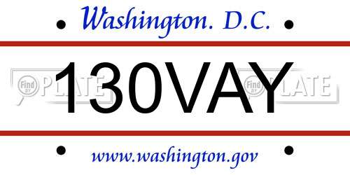 130VAY District Of Columbia License Plate
