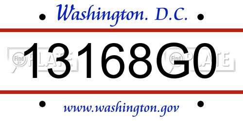 13168G0 District Of Columbia License Plate