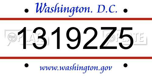 13192Z5 District Of Columbia License Plate