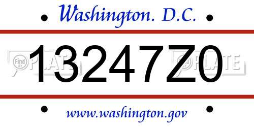 13247Z0 District Of Columbia License Plate