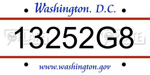 13252G8 District Of Columbia License Plate