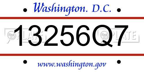 13256Q7 District Of Columbia License Plate