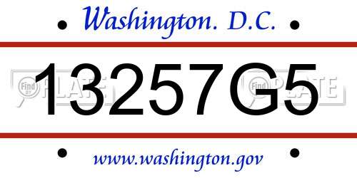 13257G5 District Of Columbia License Plate