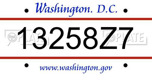 13258Z7 District Of Columbia License Plate