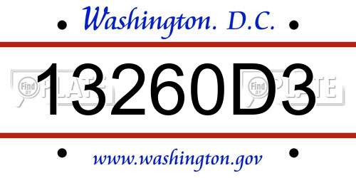 13260D3 District Of Columbia License Plate
