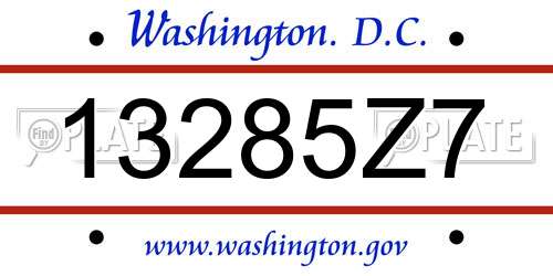 13285Z7 District Of Columbia License Plate