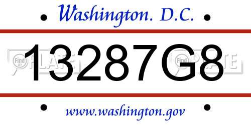 13287G8 District Of Columbia License Plate