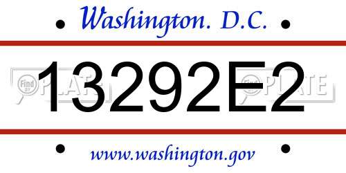 13292E2 District Of Columbia License Plate