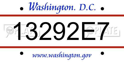 13292E7 District Of Columbia License Plate