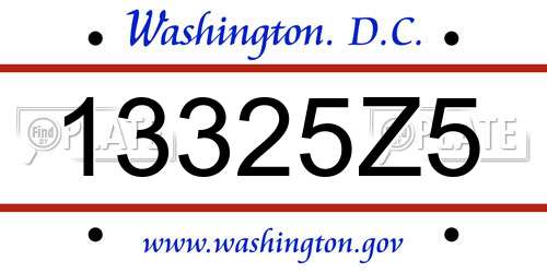 13325Z5 District Of Columbia License Plate