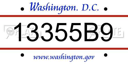 13355B9 District Of Columbia License Plate