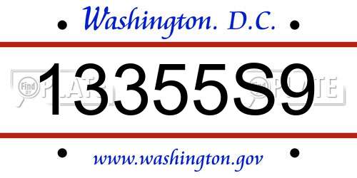 13355S9 District Of Columbia License Plate