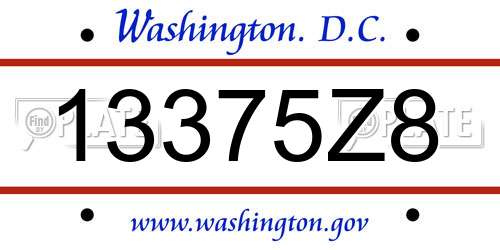 13375Z8 District Of Columbia License Plate