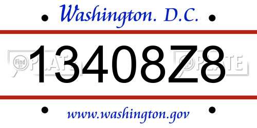 13408Z8 District Of Columbia License Plate