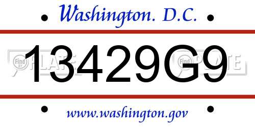 13429G9 District Of Columbia License Plate