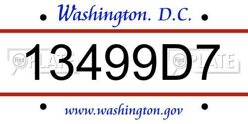13499D7 District Of Columbia License Plate