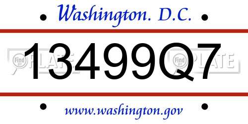 13499Q7 District Of Columbia License Plate