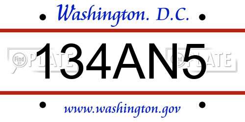 134AN5 District Of Columbia License Plate