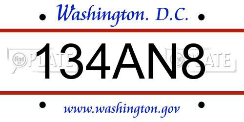 134AN8 District Of Columbia License Plate