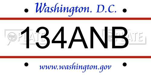 134ANB District Of Columbia License Plate