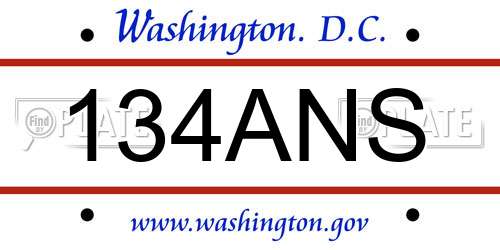 134ANS District Of Columbia License Plate