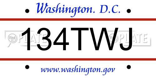 134TWJ District Of Columbia License Plate