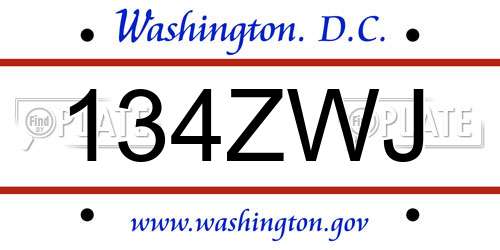 134ZWJ District Of Columbia License Plate