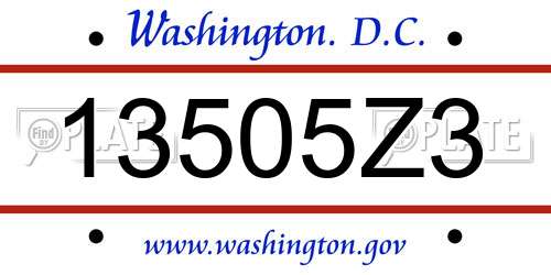 13505Z3 District Of Columbia License Plate