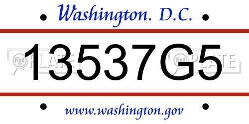 13537G5 District Of Columbia License Plate