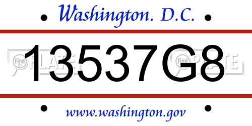 13537G8 District Of Columbia License Plate