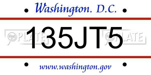 135JT5 District Of Columbia License Plate