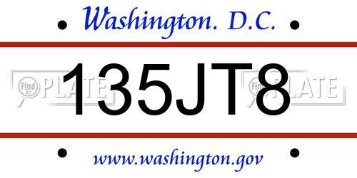 135JT8 District Of Columbia License Plate
