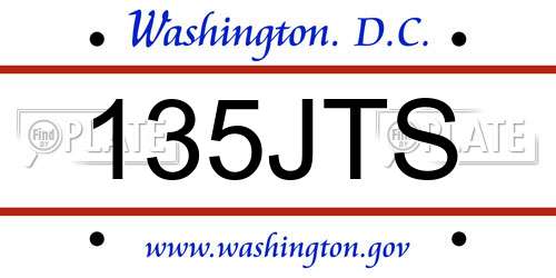 135JTS District Of Columbia License Plate