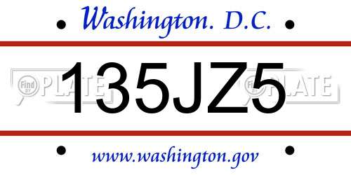 135JZ5 District Of Columbia License Plate