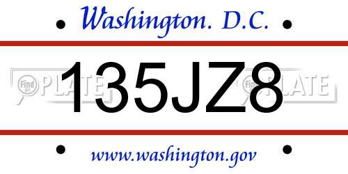 135JZ8 District Of Columbia License Plate