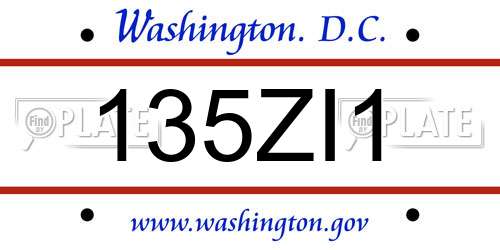 135ZI1 District Of Columbia License Plate