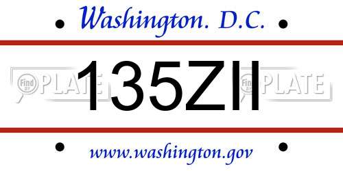 135ZII District Of Columbia License Plate